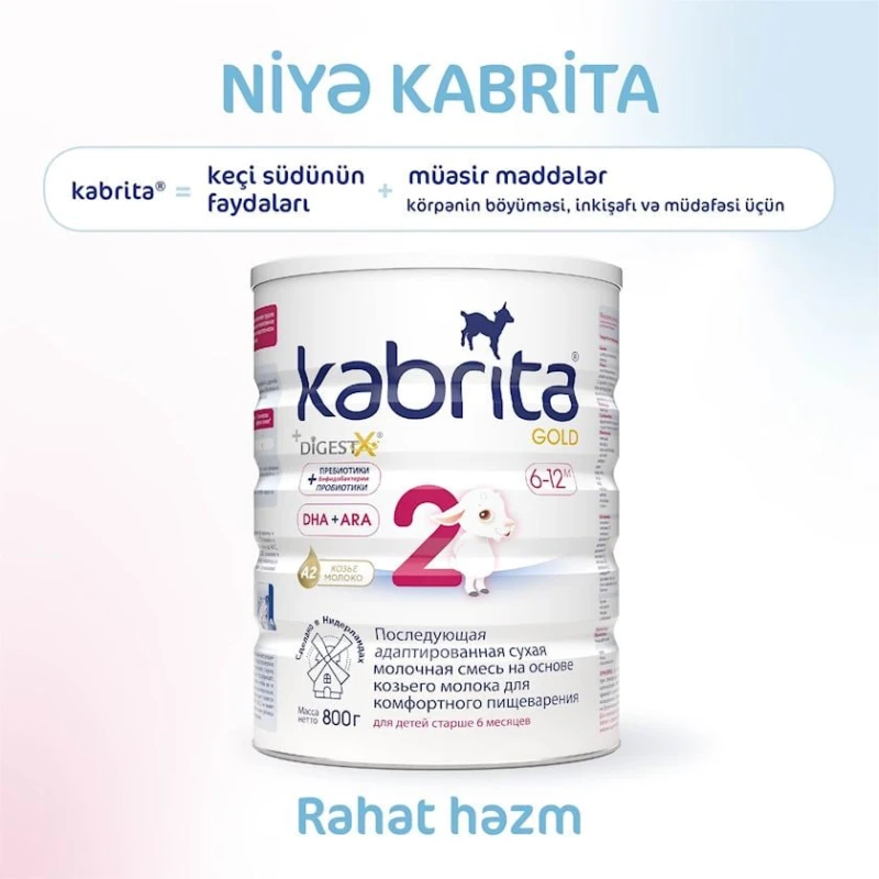 Quru südlü qatışıq Kabrita 2 Gold uyğunlaşdırılmış keçi südü əsasında, 6 aydan, 800 q (8716677007328).