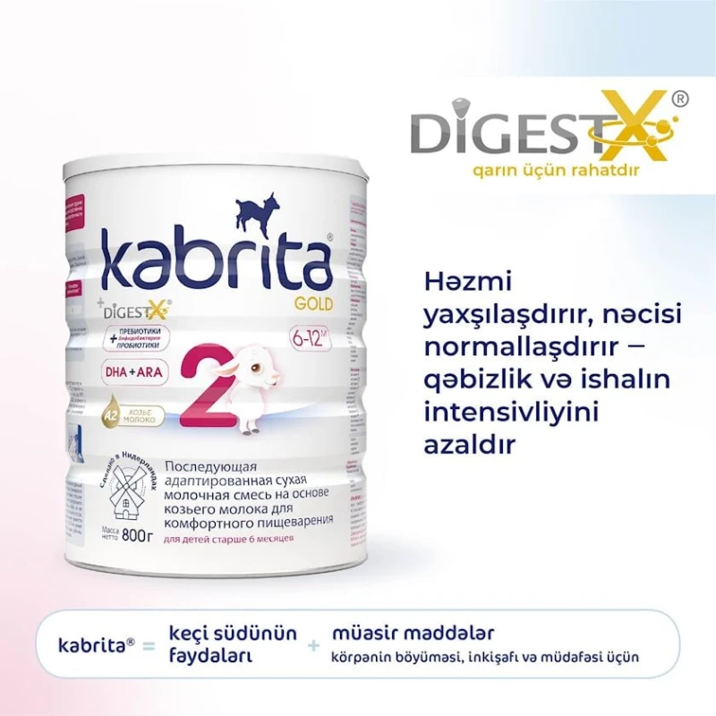 Quru südlü qatışıq Kabrita 2 Gold uyğunlaşdırılmış keçi südü əsasında, 6 aydan, 800 q (8716677007328).