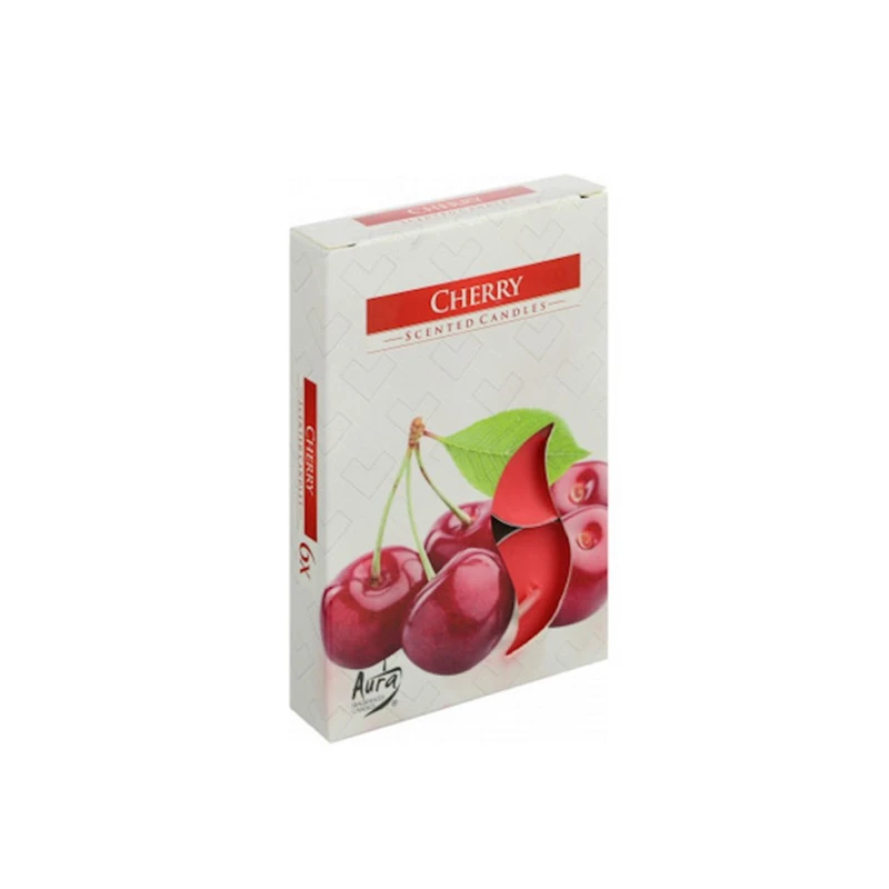 Ətirli şam dəsti Bispol Cherry, 6 əd, 1.5x3.9 sm, parafin, 4 saat yanma, şamdanda, qırmızı