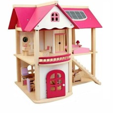 Kukla evi 55х37.5х52.5 sm, mebel ilə, çəhrayı/bej