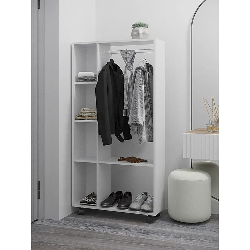 Вешалка с полками, ЛДСП, белое тиснение, 147x25x75 см