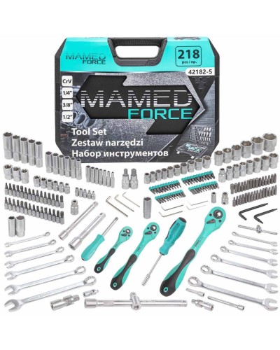 Alətlər dəsti Mamedforce MF-42182-5, 218 hissə, 1/4