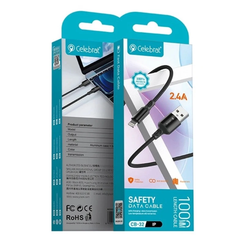 Kabel Celebrat CB-32 A-L USB to Lightning, 1 m, Black Kabel Celebrat CB-32 A-L USB to Lightning, 1 m, Black