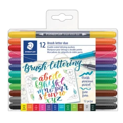 Фломастеры-кисти Staedtler Brush Letter Duo, двусторонние, 12 цветов