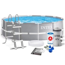 Hovuz Intex H261995718FR, karkas, dairəvi, hündürlük 122 sm, diametr 366 sm, həcm 10865 l, boz