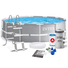 Hovuz Intex H261995718FR, karkas, dairəvi, hündürlük 122 sm, diametr 366 sm, həcm 10865 l, boz
