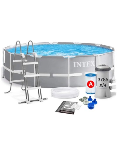 Hovuz Intex H261995718FR, karkas, dairəvi, hündürlük 122 sm, diametr 366 sm, həcm 10865 l, boz