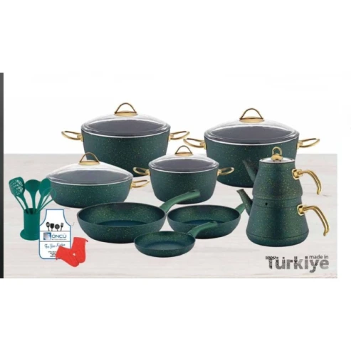 Набор посуды, зеленый, 25 предмета, набор ложек из 6 предметов, 2 перчатки, фартук, 20/24/28/30 см