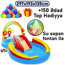 Şişmə hovuz Intex, sürüşmə təpəcik və su səpən ilə, 297x193x135 sm, həcm 227 l, rəngarəng, çoxgüşəli, 227TX57453T150 - 227TX57453T150