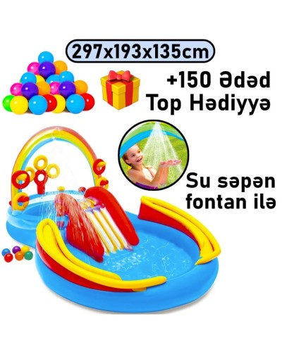 Şişmə hovuz Intex, sürüşmə təpəcik və su səpən ilə, 297x193x135 sm, həcm 227 l, rəngarəng, çoxgüşəli, 227TX57453T150 - 227TX57453T150