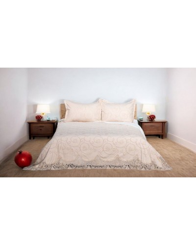 Dəst Narlı 000601, örtük 260х260 sm, yastıq üzlər 50x70 sm, ikinəfərlik, velür, bej
