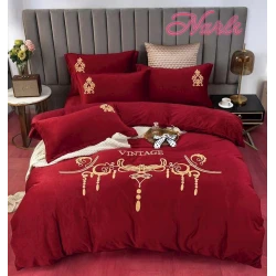 Yataq dəsti Narlı 000431, yorğan üzü 200x230 sm, mələfə 245x250 sm, yastıq üzü 50х70 sm, avro, velür, qırmızı