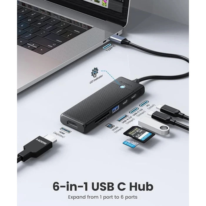 Док-станция ORICO PWD-6PS-BK-EP 6-in-1 USB 3.0, PD 100W, HDMI 4K/30Hz, SD/TF, Type-C 3.0, Черный Док-станция ORICO PWD-6PS-BK-EP 6-in-1 USB 3.0, PD 100W, HDMI 4K/30Hz, SD/TF, Type-C 3.0, Черный