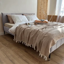 Двуспальная кровать Art_ikili_yataq 93, ламинат/текстиль, серая, 120x200х200 см