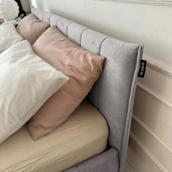 Двуспальная кровать Art_ikili_yataq 93, ламинат/текстиль, серая, 120x200х200 см