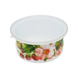 Салатница эмалированная 2.5 л с крышкой, декор, белый Салатница эмалированная 2.5 л с крышкой, декор, белый