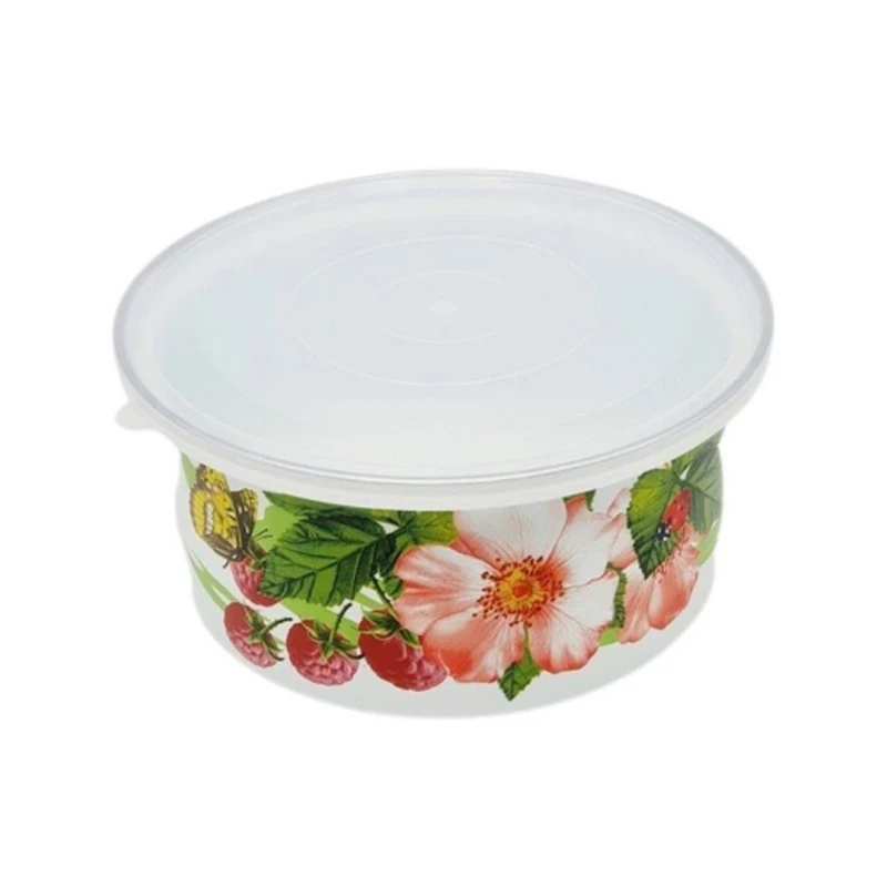 Салатница эмалированная 2.5 л с крышкой, декор, белый Салатница эмалированная 2.5 л с крышкой, декор, белый