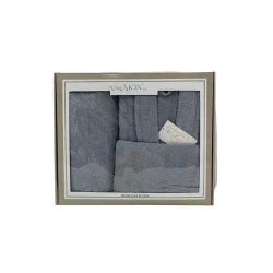 Банный набор Anemon SHA-00002600 халат + банное полотенце 70х140 см + полотенце для рук 50х90 см, серый