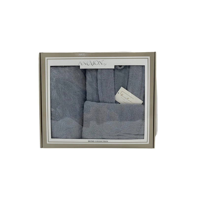 Банный набор Anemon SHA-00002600 халат + банное полотенце 70х140 см + полотенце для рук 50х90 см, серый Банный набор Anemon SHA-00002600 халат + банное полотенце 70х140 см + полотенце для рук 50х90 см, серый