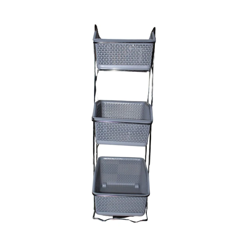 Etajerka 010, 70x30x21 sm, plastik/metal, boz Etajerka 010, 70x30x21 sm, plastik/metal, boz