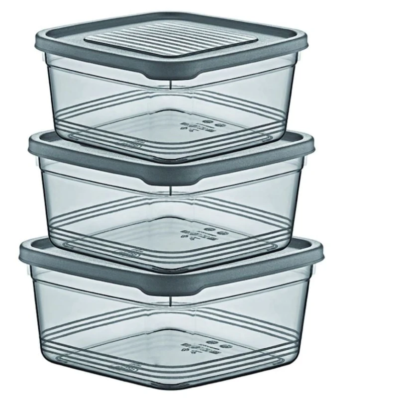 Набор контейнеров для хранения Hobby Life Festiva Square 21377, пластик, прозрачный/черный, 3 шт