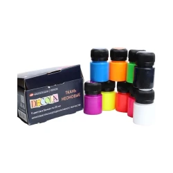 Набор акриловых красок по ткани Decola, неоновые, 9 цветов, 20 мл Набор акриловых красок по ткани Decola, неоновые, 9 цветов, 20 мл