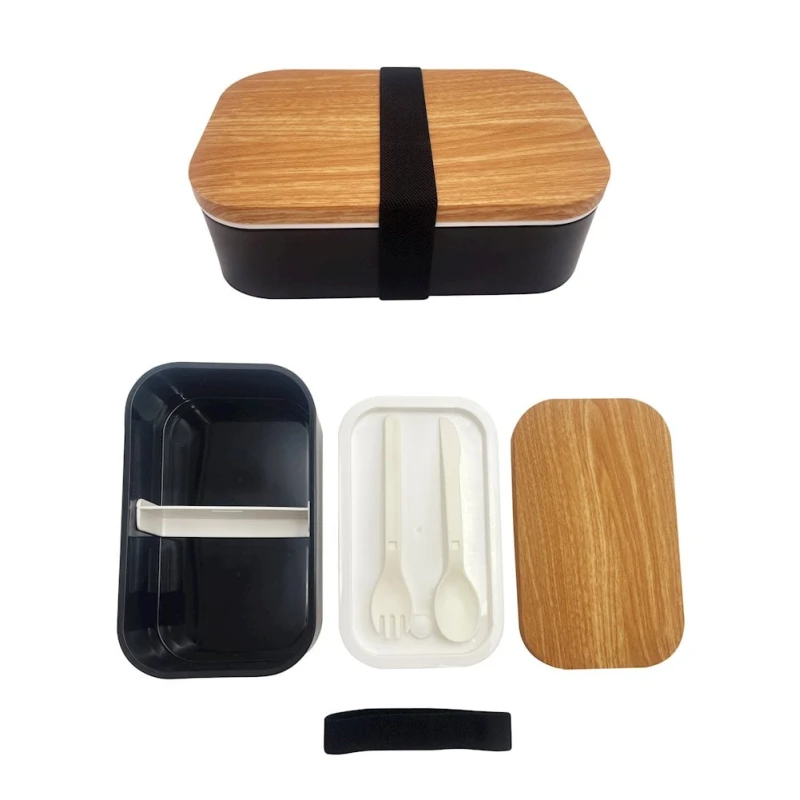 Ланч-бокс Miniso Wood Grain Design Bento Box Black, 900 мл Ланч-бокс Miniso Wood Grain Design Bento Box Black, 900 мл