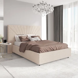 Двуспальная кровать Art_ikili_yataq 88, ламинат/текстиль, бежевая, 120x200х200 см