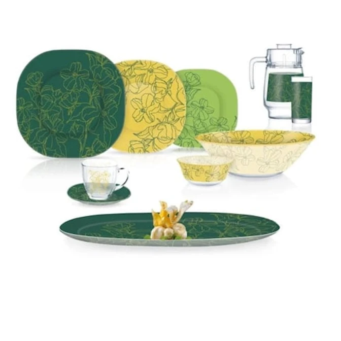 Набор столовой посуды Luminarc Annalee Green, 46 шт, 6 персон, зеленый/желтый