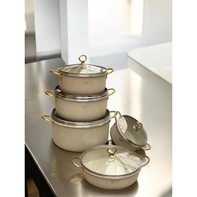 Набор кастрюль Vip Granit, гранит, кремовый, 10 предметов