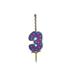 Свеча-цифра для торта Party Shop U014143-3, цифра 3, ПВХ, 15x4.5 см, фиолетовая