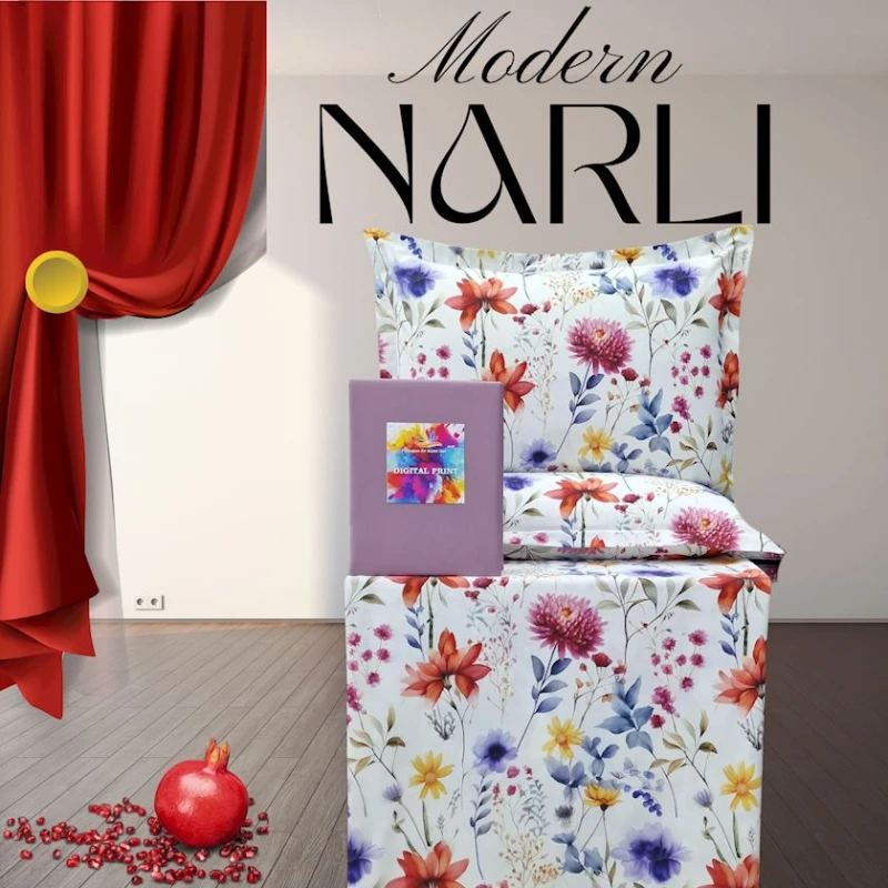 Yataq dəsti Nar-Lı-001059, mələfə 240x260 sm, yorğan üzü 200x220 sm, yastıq üzləri 2 əd x 50x70 sm, ikinəfərlik, pambıq, rəngbərəng