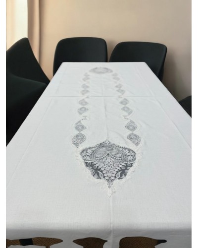 Süfrə FIRST HOME, Zambak, buta güpürlü, lüks kətan, incə toxunuşlu, 160x260 sm - TP-TK-007