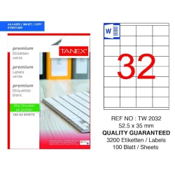 Özüyapışdırılan etiketlər Tanex TW-2032 52.5x35 mm Özüyapışdırılan etiketlər Tanex TW-2032 52.5x35 mm