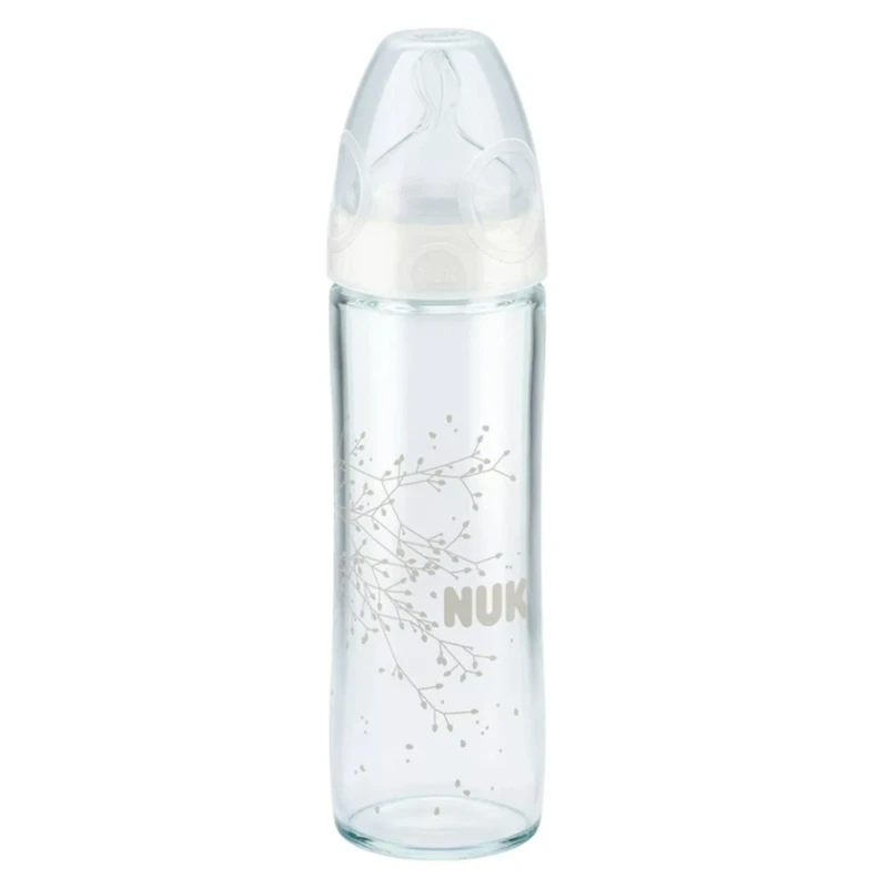 Бутылочка для кормления Nuk New Classic, 240 мл, 0-6 мес, M размер, стекло/силикон