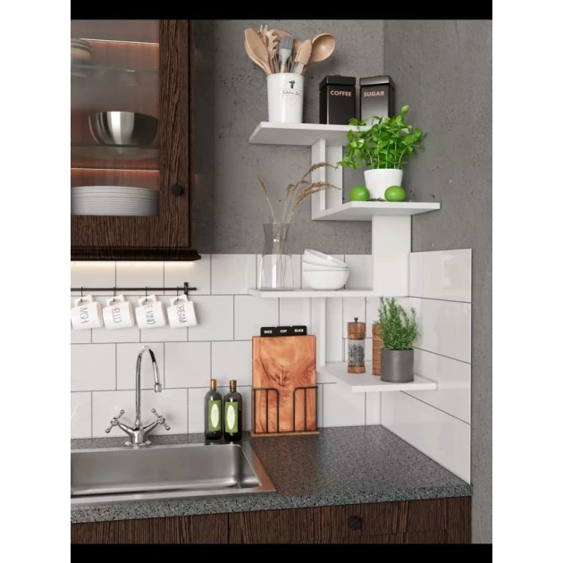 Настенная полка Art Mebel 106, ламинат, 85х45х25 см, белая