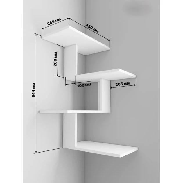 Настенная полка Art Mebel 106, ламинат, 85х45х25 см, белая