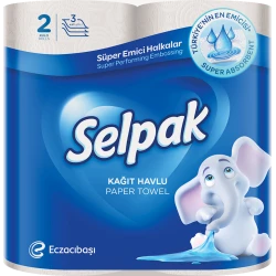 Бумажные кухонные полотенца Selpak Super Absorbent, 2 рулона, 3 слойный, белый