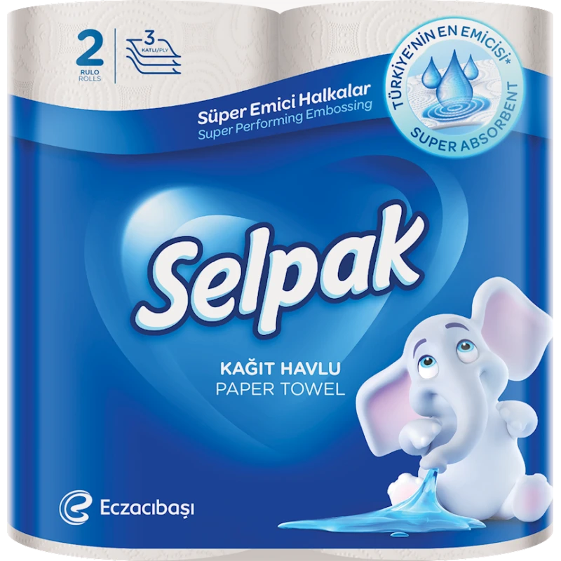 Mətbəx üçün kağız dəsmal Selpak Super Absorbent, 2 rulon, 3 qatlı, ağ Mətbəx üçün kağız dəsmal Selpak Super Absorbent, 2 rulon, 3 qatlı, ağ
