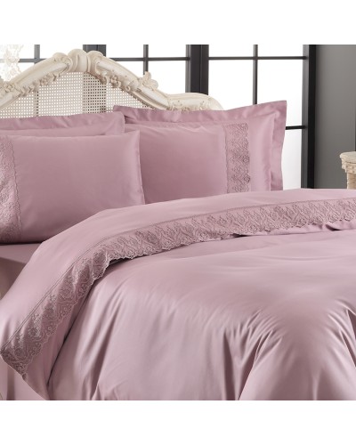 Yataq dəsti Tivolyo Home Lina, yorğan üzü 200x220 sm, mələfə 240х260 sm, 4 əd yastıq üzü 50х70 sm, ikinəfərlik, satin/pambıq, bənövşəyi