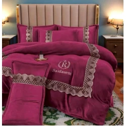 Комплект постельного белья Luxe Cotton Lu-xe-000278, пододеяльник 200x230 см, простыня 245x250 см, наволочка 50х70 см, евро, велюр, бордовый