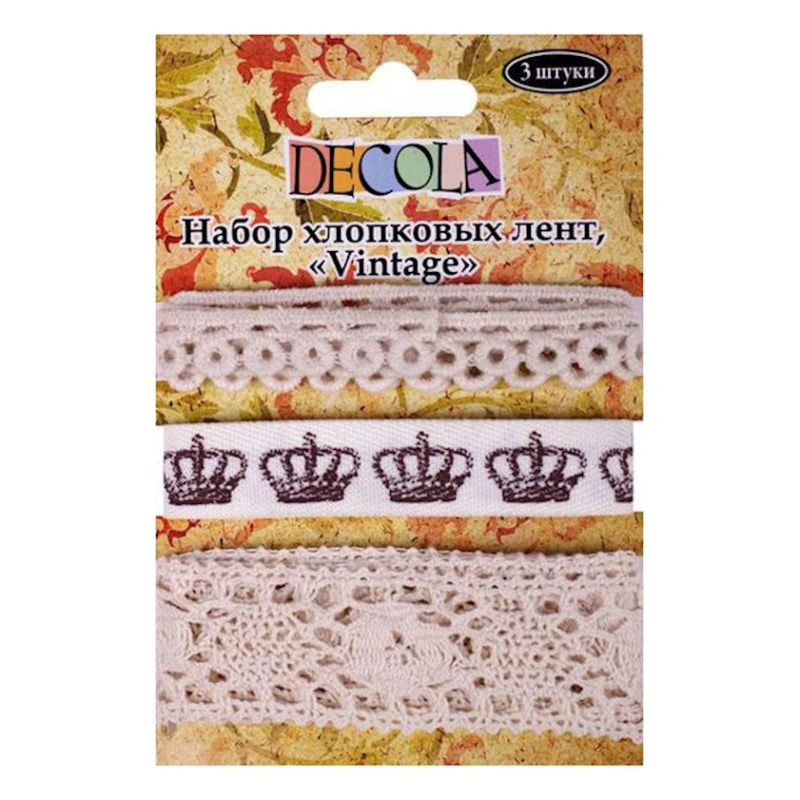 Набор хлопковых лент Decola Vintage, 3 шт, 91 см Набор хлопковых лент Decola Vintage, 3 шт, 91 см