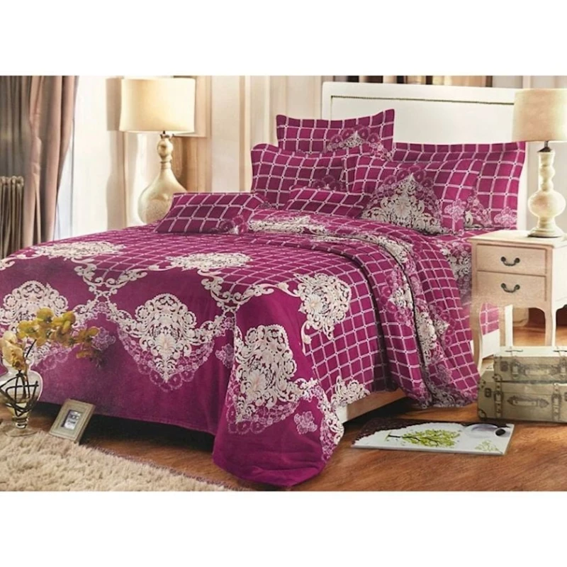 Комплект постельного белья Luxe Cotton 405, пододеяльник 200x220 см, простыня 200x220 см, наволочки 50х70 см 2 шт, двуспальный, бордовый