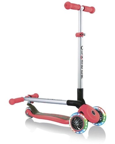 Yığılan skuter Globber Primo Foldable Lights, qırmızı/qara