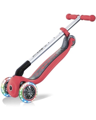 Yığılan skuter Globber Primo Foldable Lights, qırmızı/qara