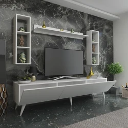 Тумба под ТВ Ev Plus 12115848, ЛДСП, белый, 180x35x44 см Тумба под ТВ Ev Plus 12115848, ЛДСП, белый, 180x35x44 см