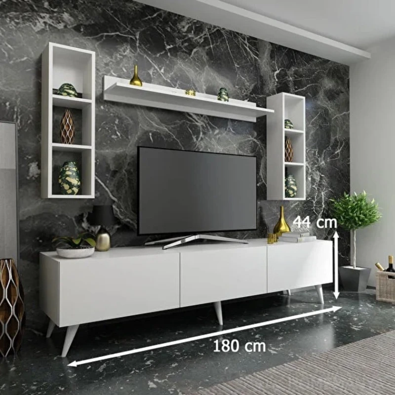 Тумба под ТВ Ev Plus 12115848, ЛДСП, белый, 180x35x44 см Тумба под ТВ Ev Plus 12115848, ЛДСП, белый, 180x35x44 см