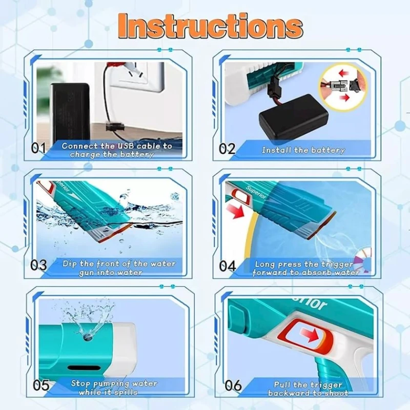 Игрушечный бластер Electric Water Gun Superior, голубой Игрушечный бластер Electric Water Gun Superior, голубой