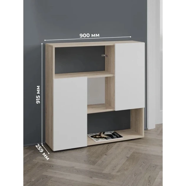 Комод ev_12116119, ламинат, белый, 90x25x91 см Комод ev_12116119, ламинат, белый, 90x25x91 см