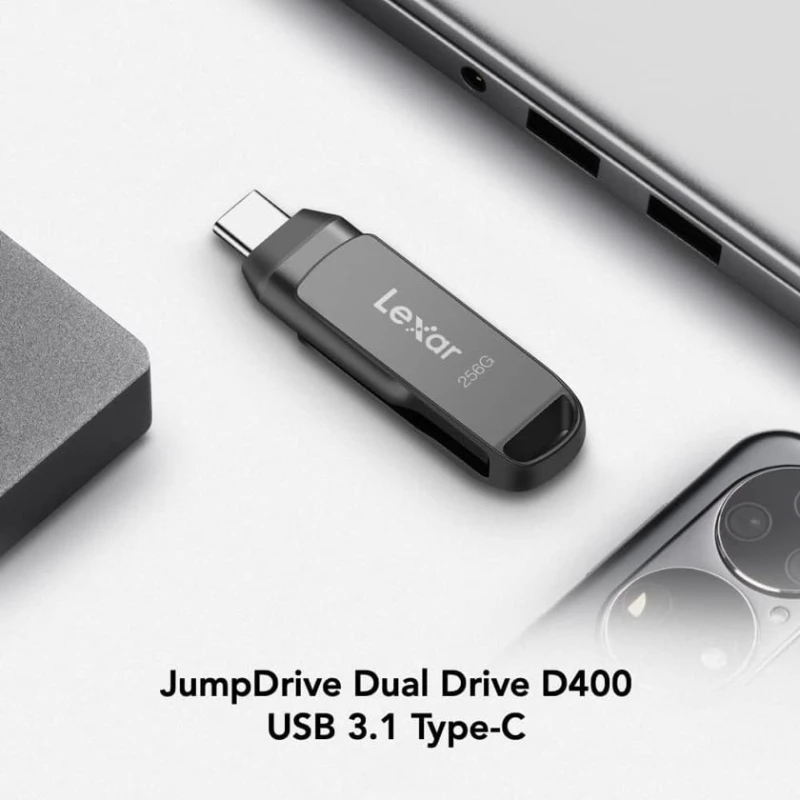 Fləşkart Lexar 128GB JumpDrive Dual Drive D400 USB 3.2 Type-C Type-A Flash Drive for Storage Expansion, Photo Back-up for iPhone 15